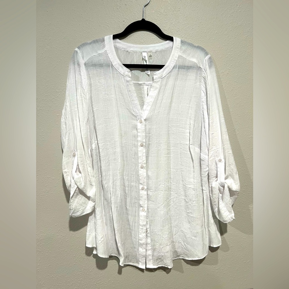 White Gauze Mandarin Collar Blouse